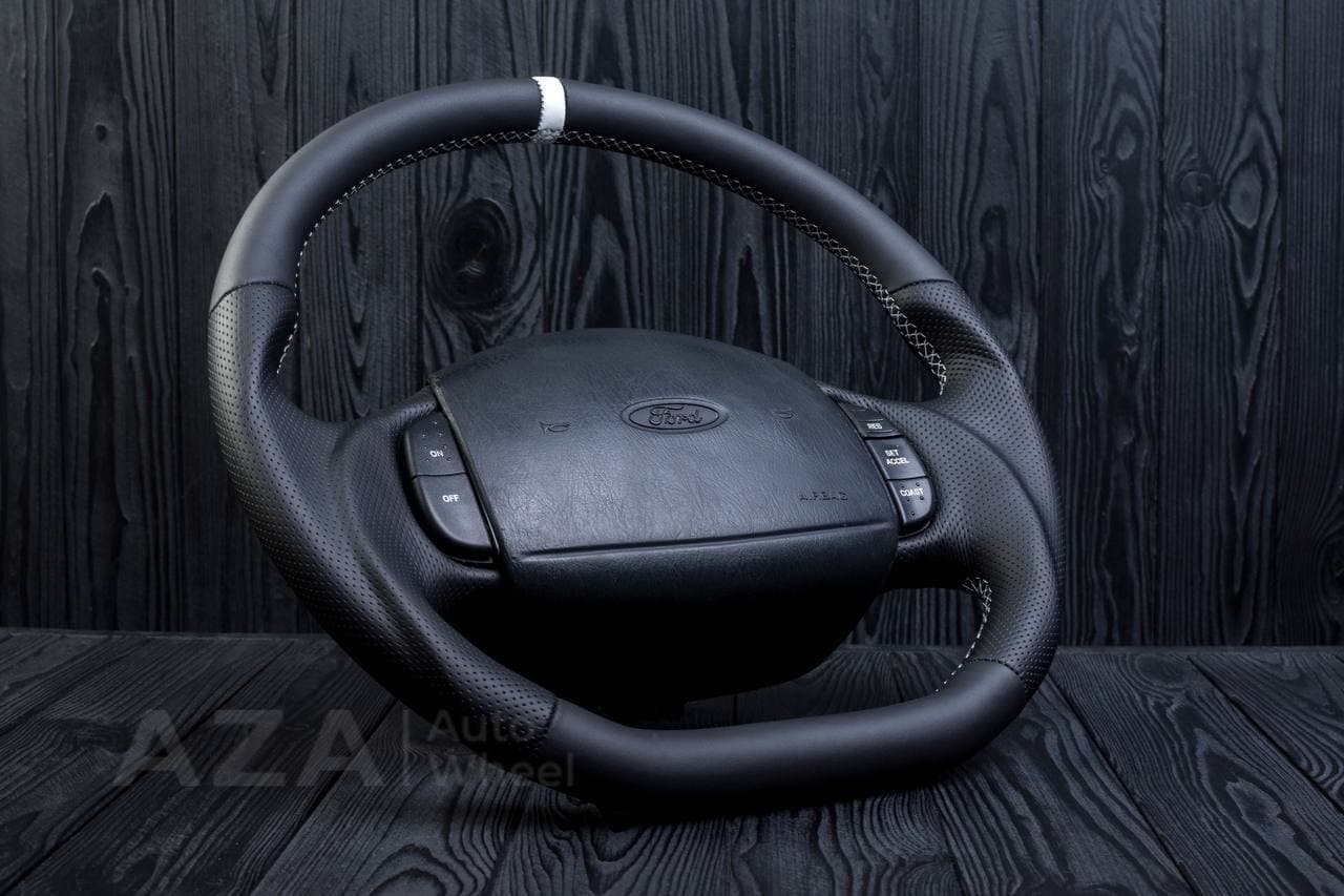 Steering wheel Ford F150/F250/F350 97-2007 Napa/Perforated leather/White stripe - Image 4