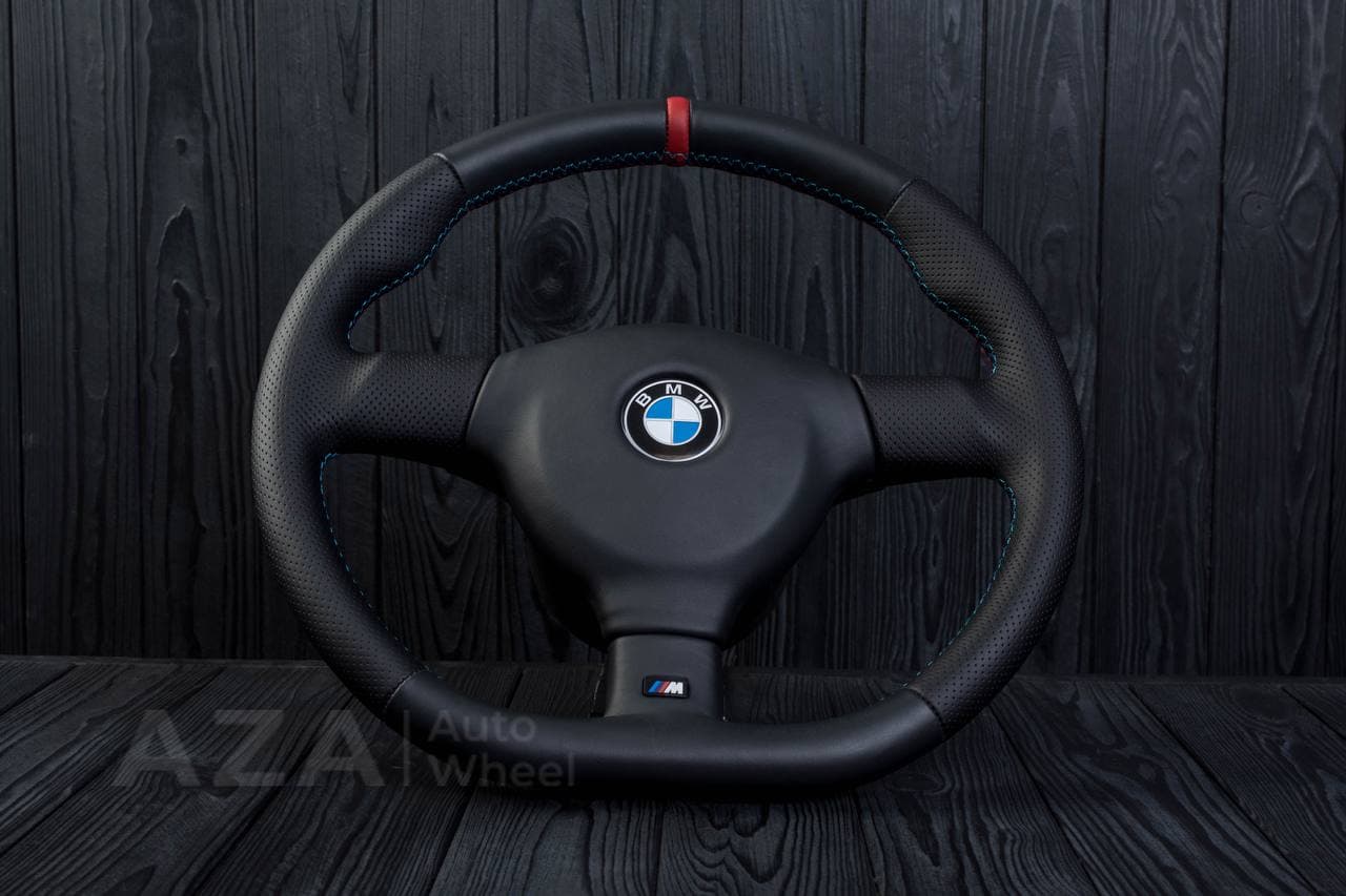 Steering wheel BMW e36 3 series 1995+ M-Tech 2 Flat bottom Napa/Perforated leather/Red stripe