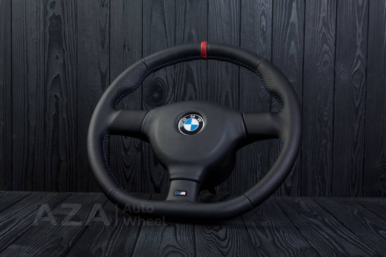 Steering wheel BMW e36 3 series 1995+ M-Tech 2 Flat bottom Napa/Perforated leather/Red stripe - Image 2