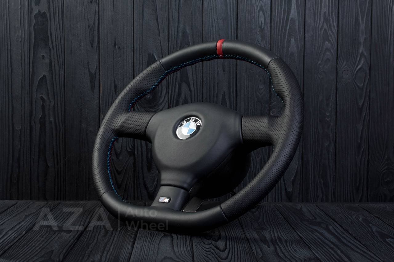 Steering wheel BMW e36 3 series 1995+ M-Tech 2 Flat bottom Napa/Perforated leather/Red stripe - Image 5