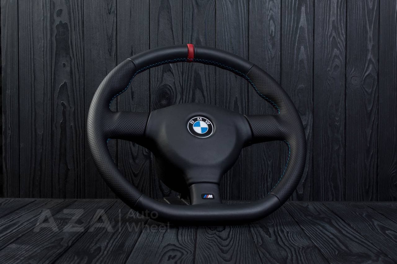 Steering wheel BMW e36 3 series 1995+ M-Tech 2 Flat bottom Napa/Perforated leather/Red stripe - Image 4