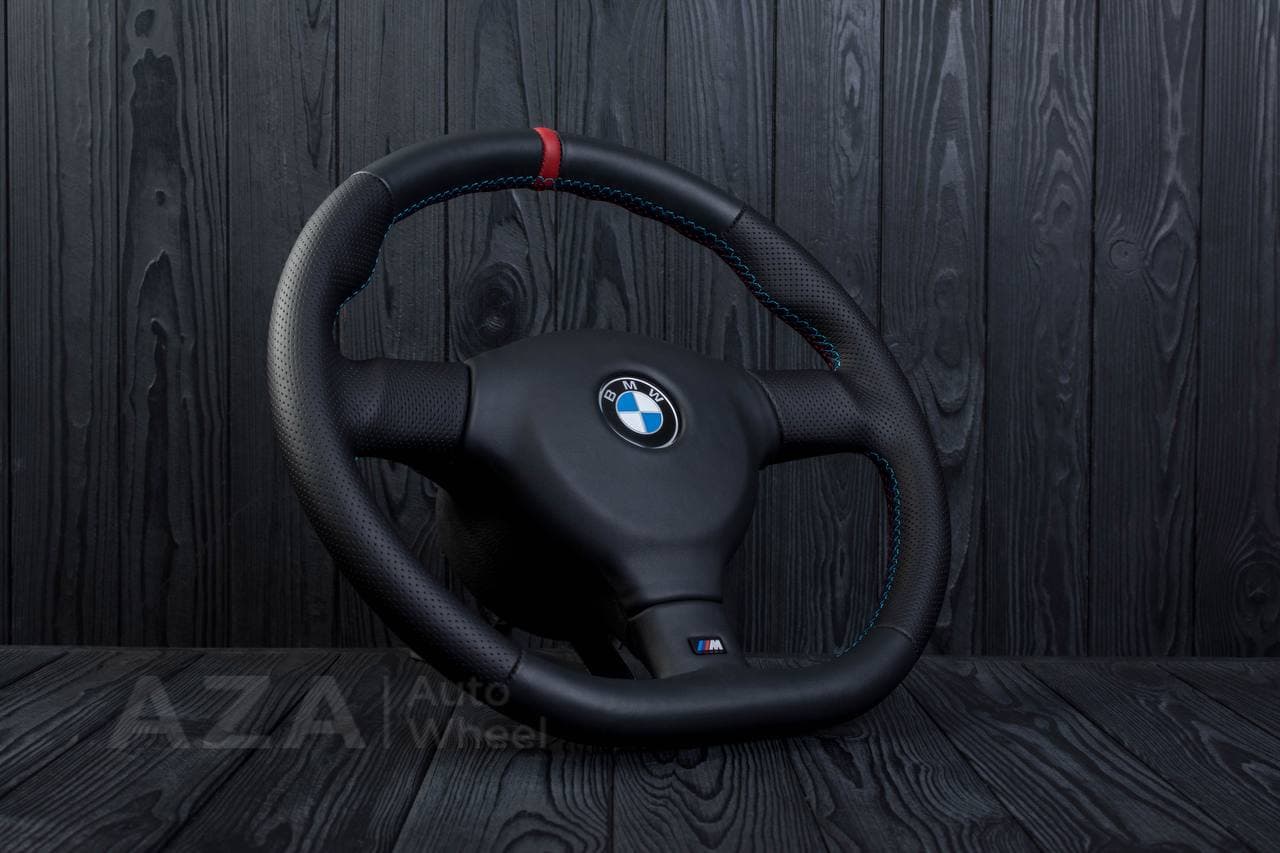 Steering wheel BMW e36 3 series 1995+ M-Tech 2 Flat bottom Napa/Perforated leather/Red stripe - Image 3