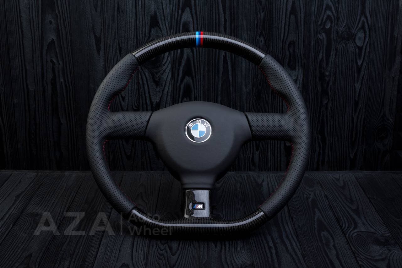 Steering wheel BMW e36 3 series 1995+ M-Tech 2 Flat bottom Carbon fiber/Perforated leather/M stripe