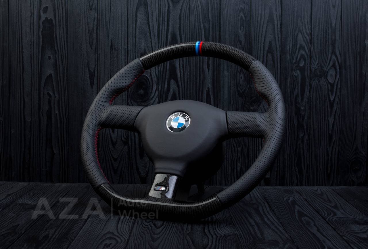 Steering wheel BMW e36 3 series 1995+ M-Tech 2 Flat bottom Carbon fiber/Perforated leather/M stripe - Image 3