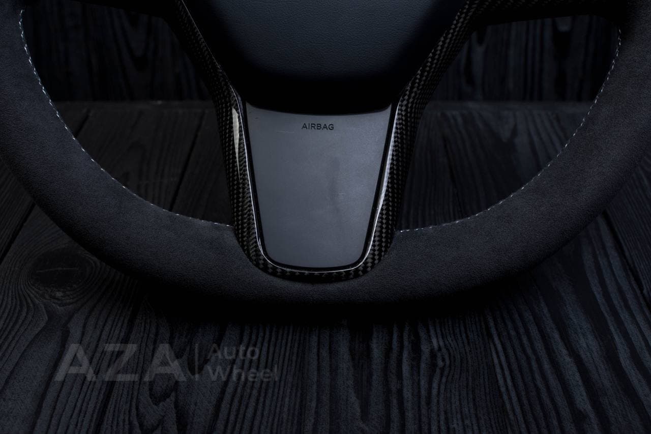 Steering wheel Tesla Model 3/Y Carbon fiber/Alcantara/White stripe - Image 11