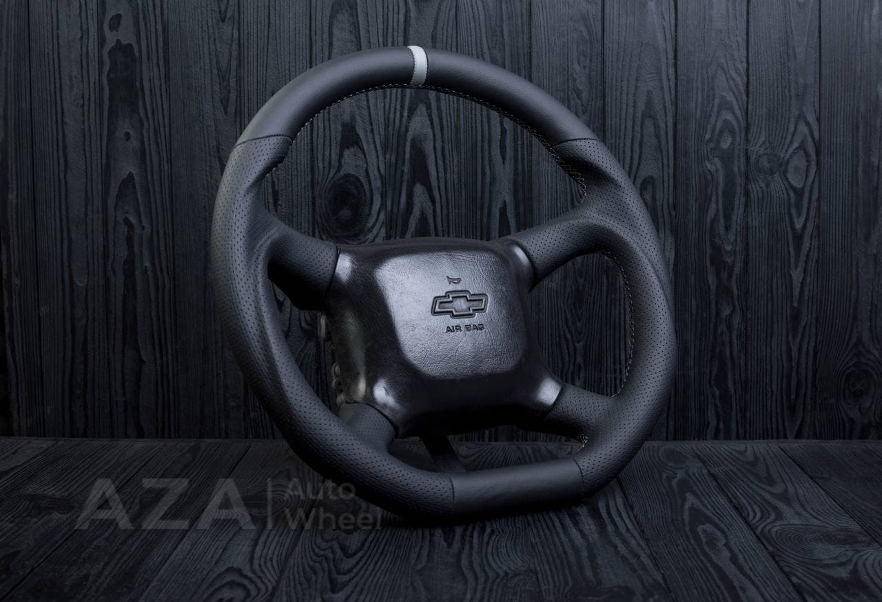 Steering wheel GM Silverado, Sierra, Escalade, Yukon, S10, Blazer, Tahoe, Suburban (1998-2002) Napa/Perforated leather/Grey stripe - Image 6