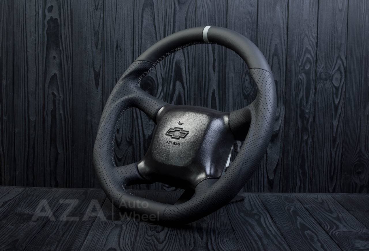 Steering wheel GM Silverado, Sierra, Escalade, Yukon, S10, Blazer, Tahoe, Suburban (1998-2002) Napa/Perforated leather/Grey stripe - Image 5