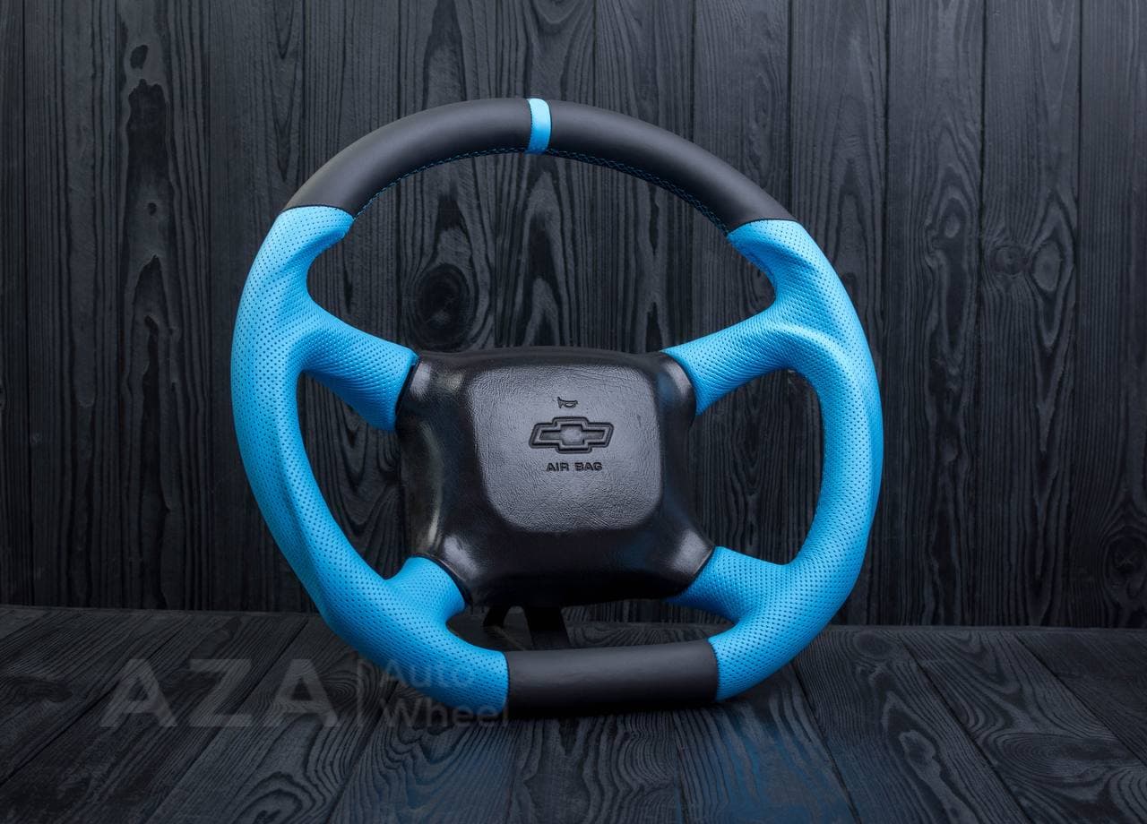 Steering wheel 98-2002 GM Silverado, Sierra, Escalade , Yukon, S10, Blazer, Tahoe, Suburban Napa/Perforated leather/Light blue - Image 3