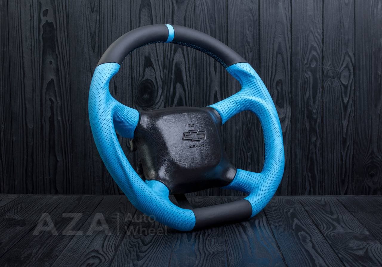 Steering wheel 98-2002 GM Silverado, Sierra, Escalade , Yukon, S10, Blazer, Tahoe, Suburban Napa/Perforated leather/Light blue - Image 6