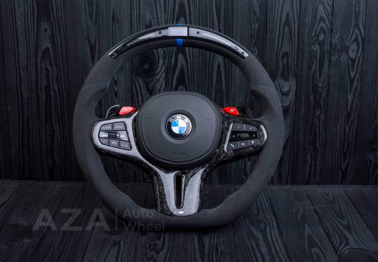 Custom Steering wheel 2017+ BMW F90 M5 G80 M3 M4 M8 X5M X6M X3M X4M Non Heated Alcantara/Forged carbon trims/Led screen