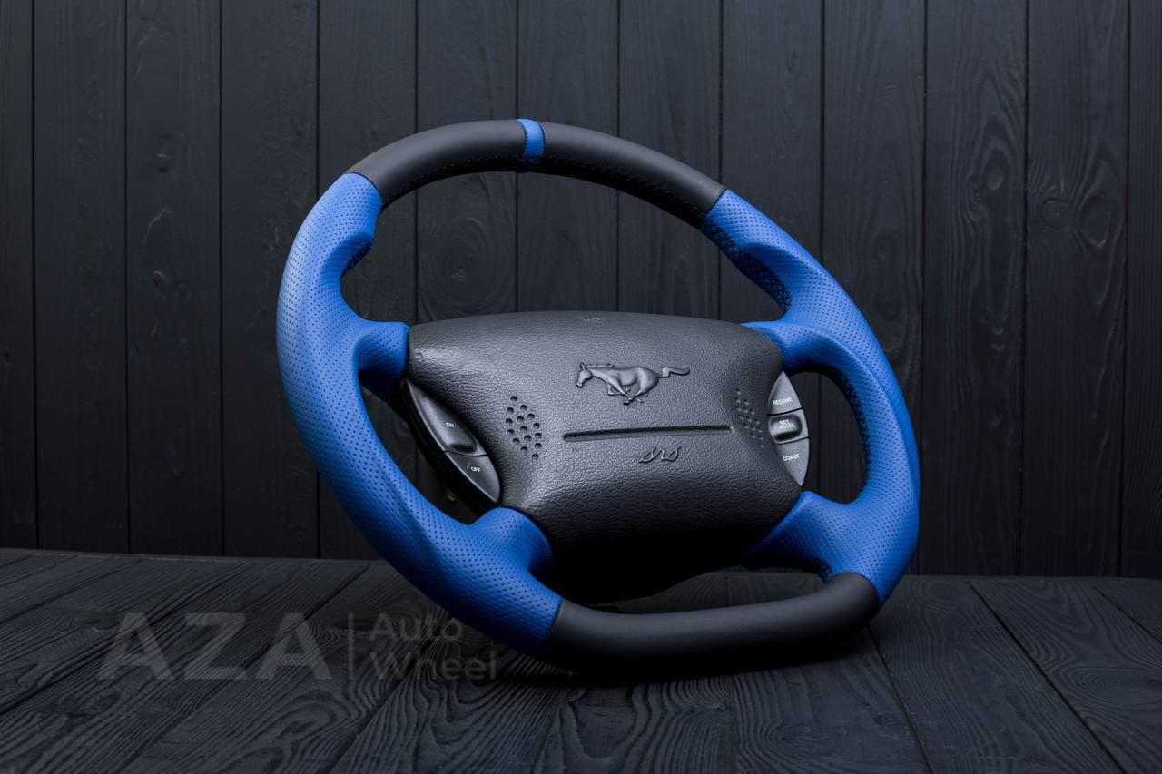 Steering wheel Ford Mustang GT Perforated leather/Napa/Blue stripe - Image 5