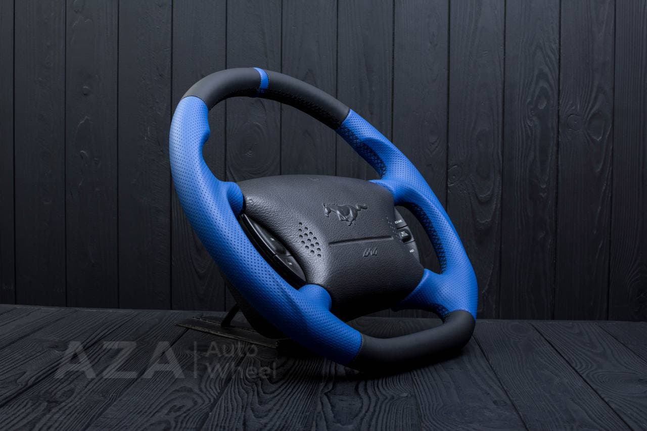 Steering wheel Ford Mustang GT Perforated leather/Napa/Blue stripe - Image 6