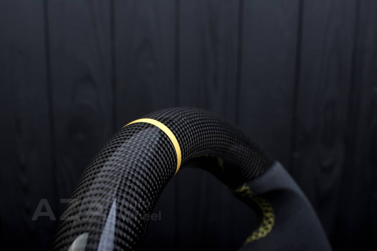 Steering wheel GM Silverado, Sierra, Escalade, Yukon, S10, Blazer, Tahoe, Suburban (1998-2002) Сarbon fiber/Alcantara/Yellow stripe - Image 14