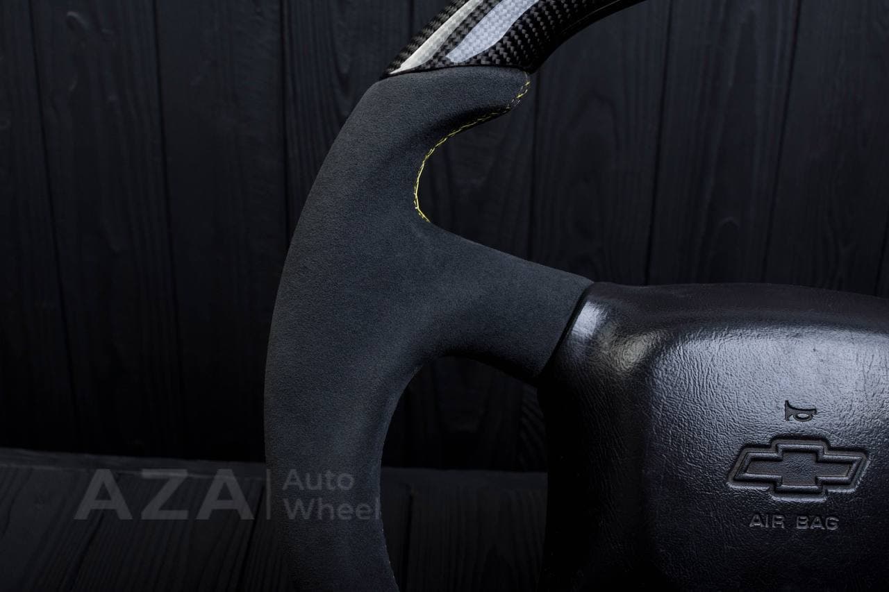 Steering wheel GM Silverado, Sierra, Escalade, Yukon, S10, Blazer, Tahoe, Suburban (1998-2002) Сarbon fiber/Alcantara/Yellow stripe - Image 13