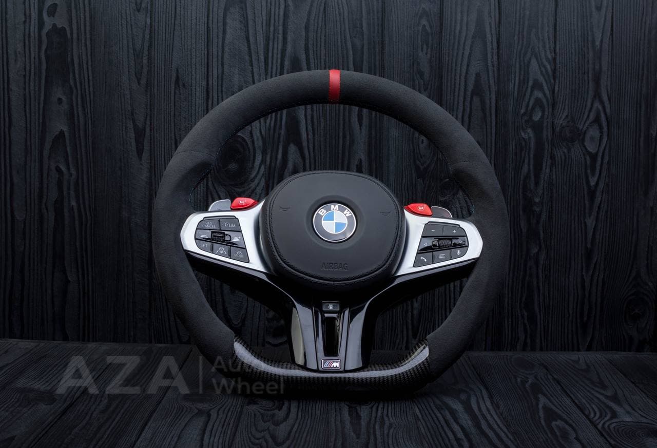 Custom Steering wheel 2017+ BMW F90 M5 G80 M3 M4 M8 X5M X6M X3M X4M Heated Carbon fiber/Alcantara/Red stripe
