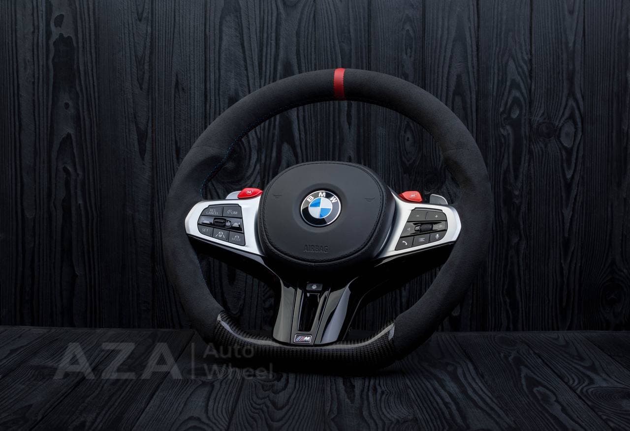 Custom Steering wheel 2017+ BMW F90 M5 G80 M3 M4 M8 X5M X6M X3M X4M Heated Carbon fiber/Alcantara/Red stripe - Image 5