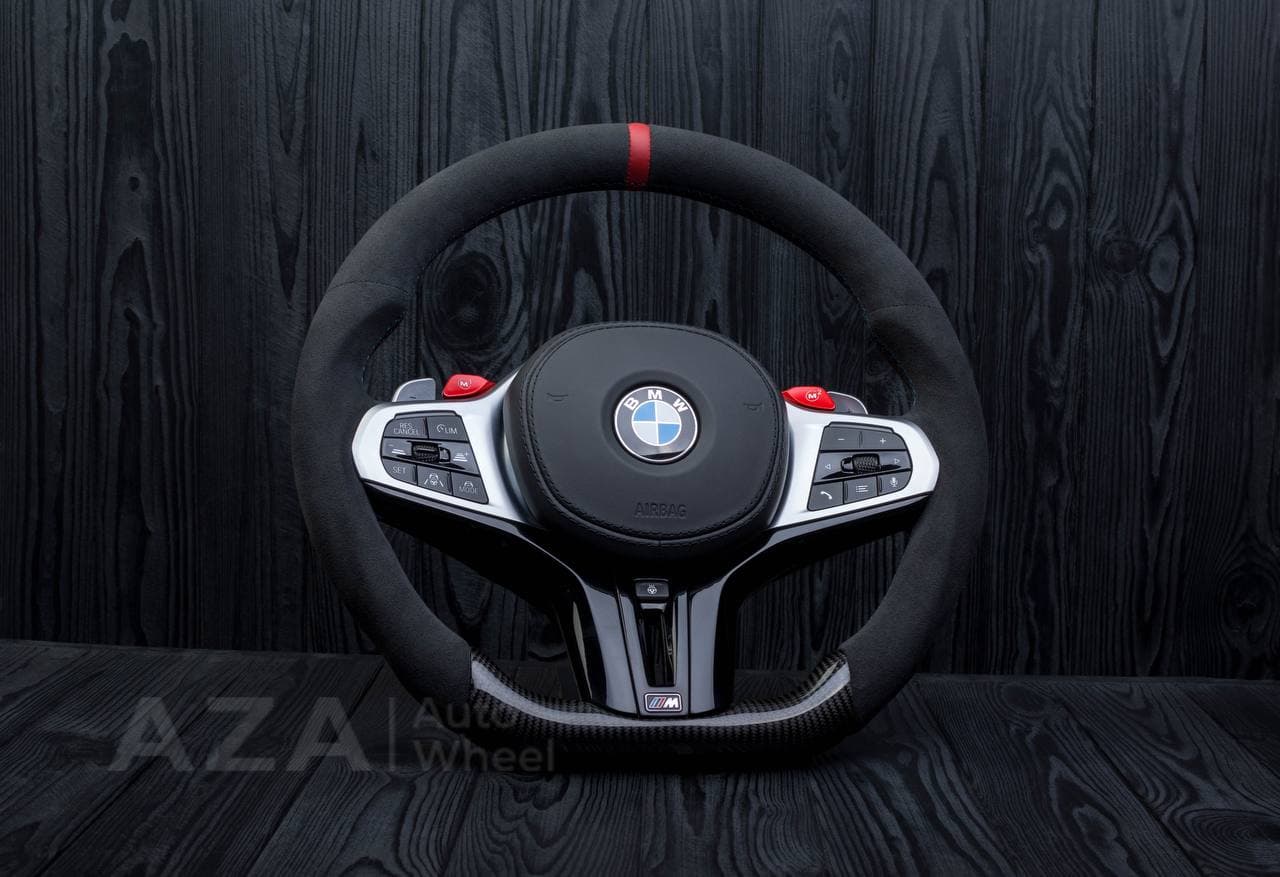 Custom Steering wheel 2017+ BMW F90 M5 G80 M3 M4 M8 X5M X6M X3M X4M Heated Carbon fiber/Alcantara/Red stripe - Image 3