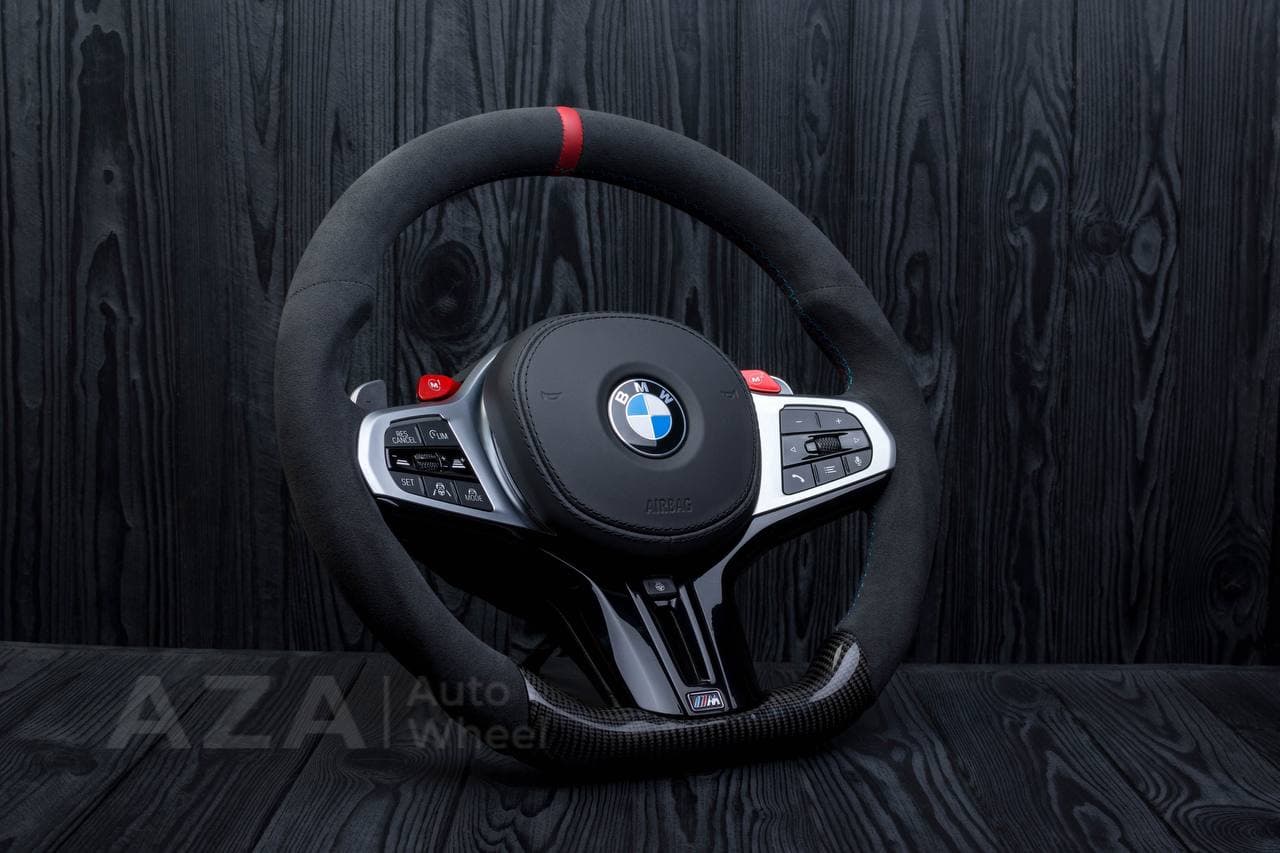 Custom Steering wheel 2017+ BMW F90 M5 G80 M3 M4 M8 X5M X6M X3M X4M Heated Carbon fiber/Alcantara/Red stripe - Image 4