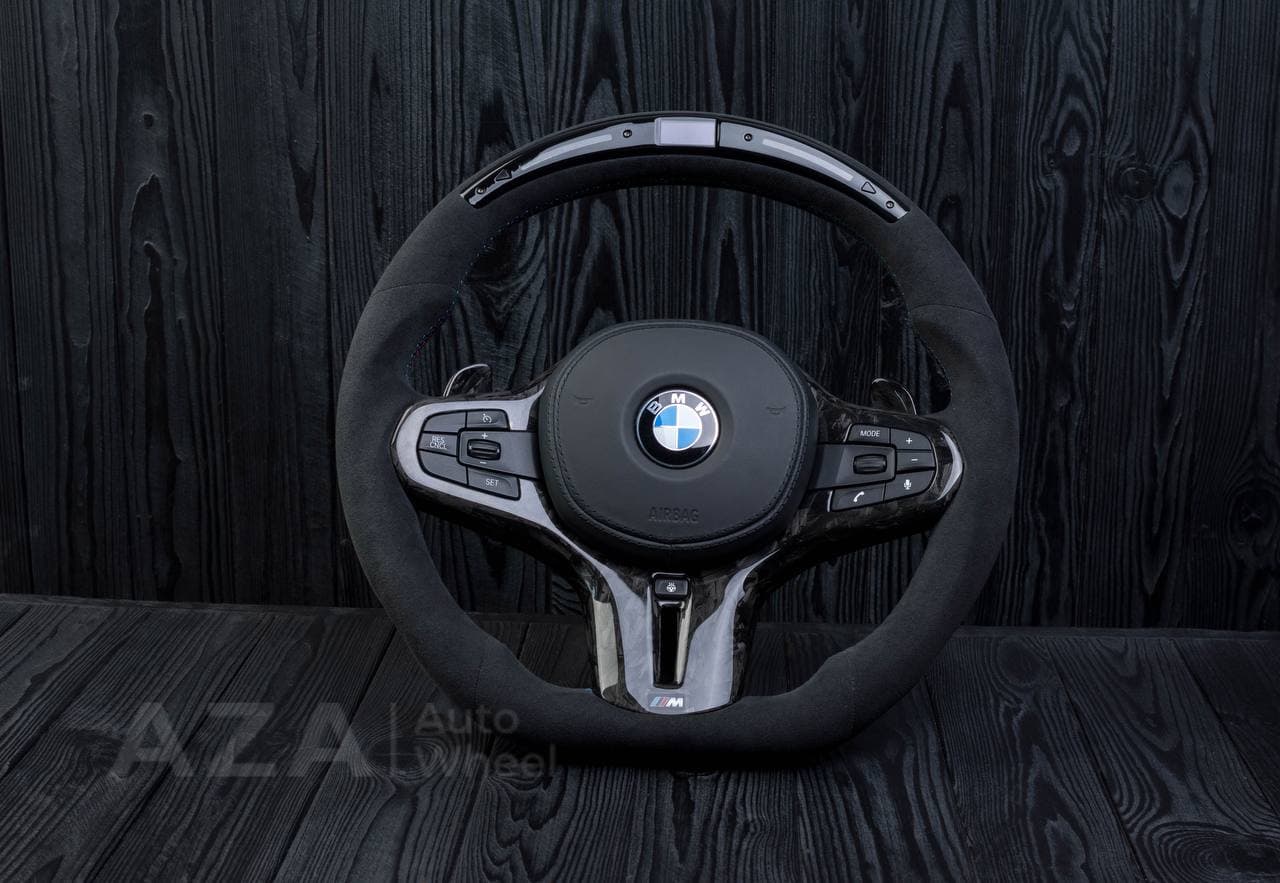 Steering wheel BMW G20 3 SERIES /G30 5 SERIES /G05 X5 / G07 X7 / G15 8 SERIES/ G11 G12 7 SERIES Heated Forget carbon trims/Alcantara/Led screen