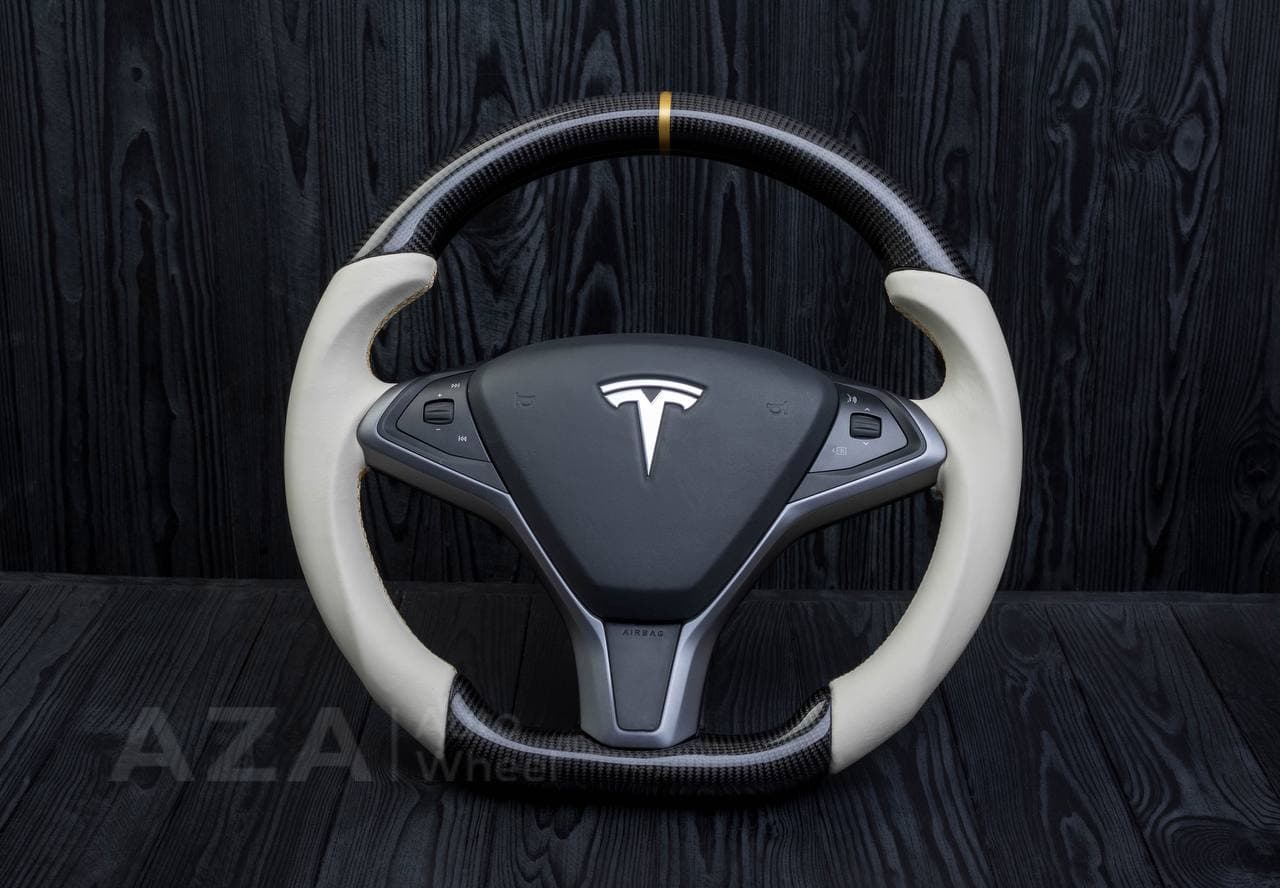 Steering wheel Tesla Model S/X Carbon fiber/Napa/Gold stripe