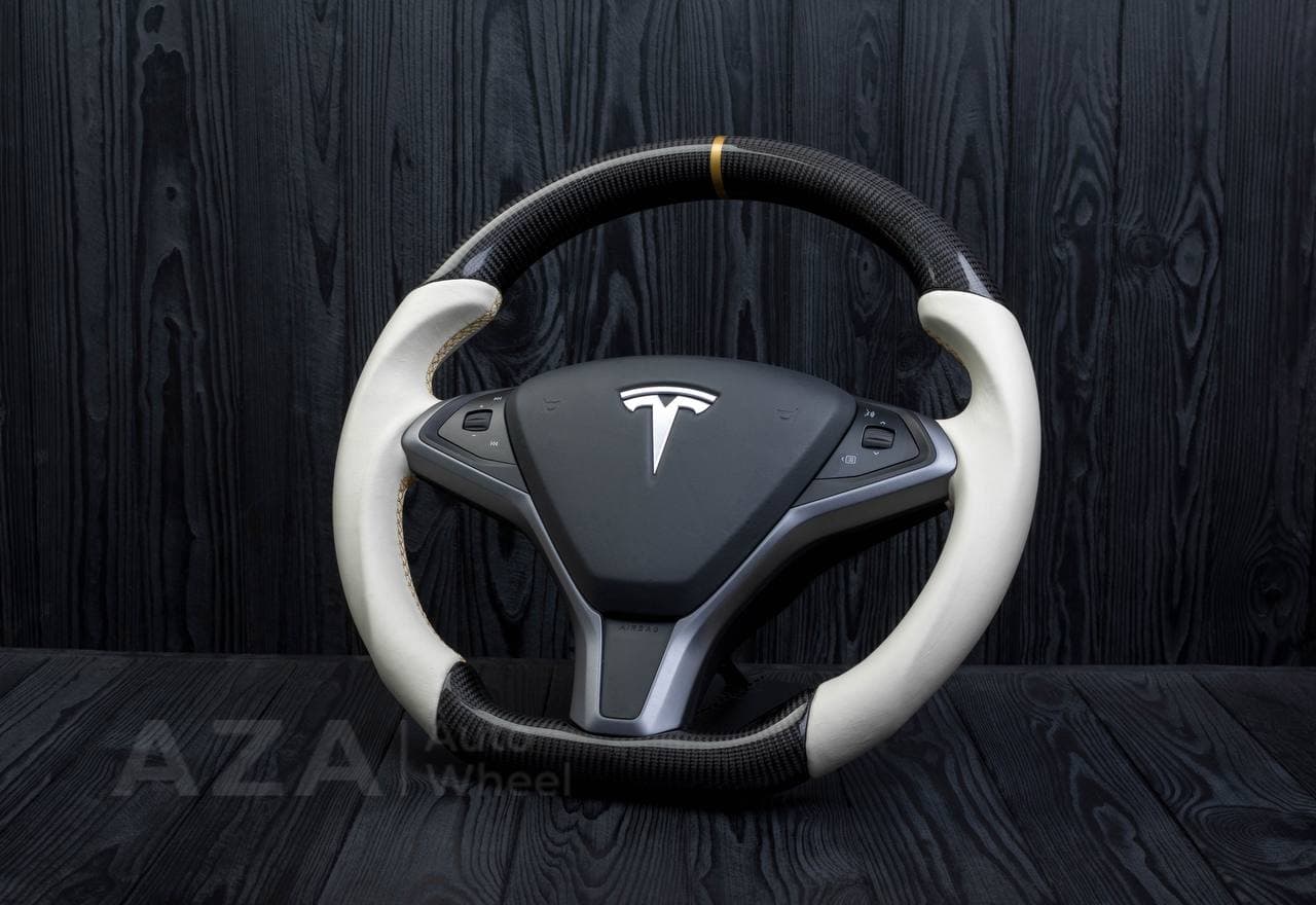 Steering wheel Tesla Model S/X Carbon fiber/Napa/Gold stripe - Image 6