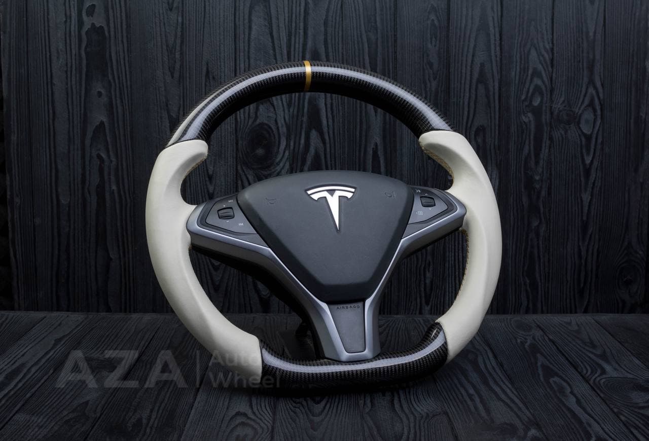 Steering wheel Tesla Model S/X Carbon fiber/Napa/Gold stripe - Image 3