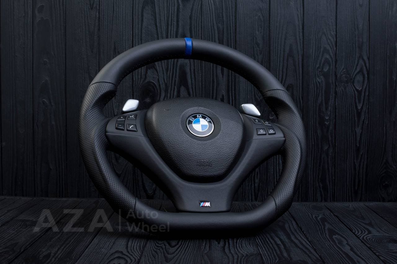 Steering wheel BMW X5/X6 Napa/Perforated leather/Blue stripe - Image 3