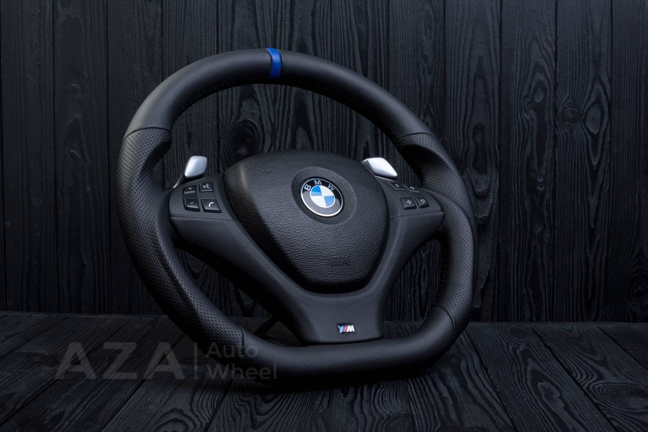 Steering wheel BMW X5/X6 Napa/Perforated leather/Blue stripe - Image 5