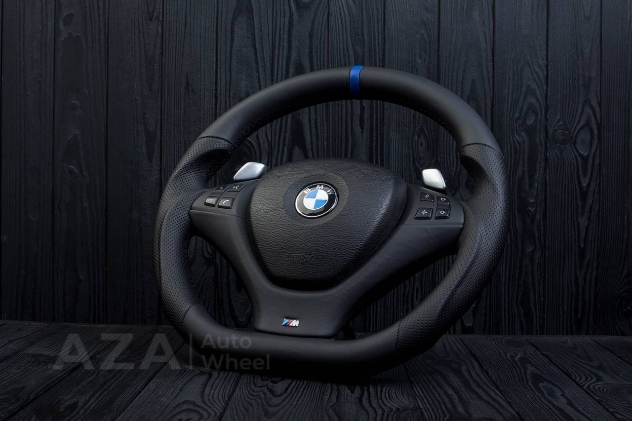 Steering wheel BMW X5/X6 Napa/Perforated leather/Blue stripe - Image 4