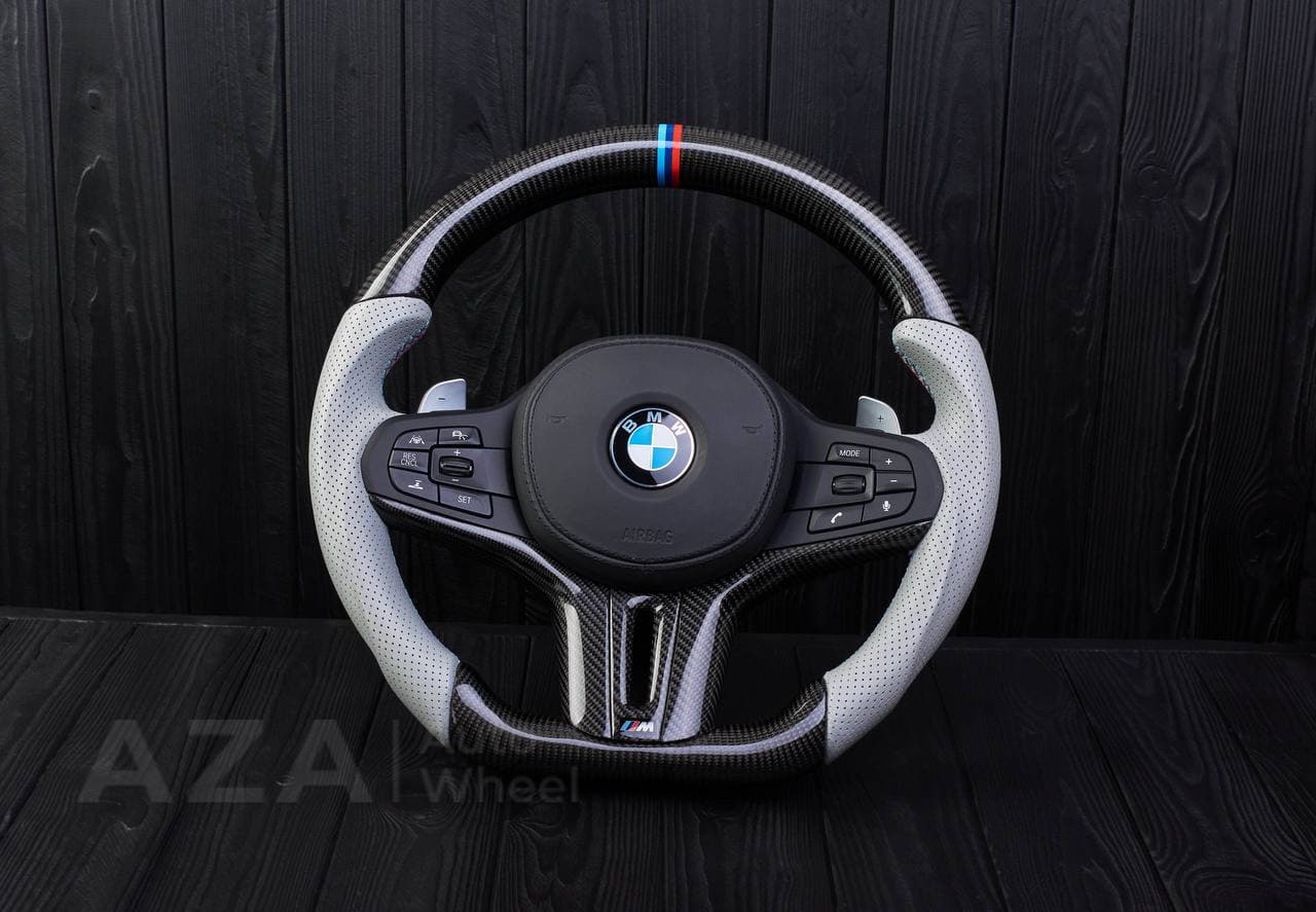 Steering wheel BMW G20 3 SERIES /G30 5 SERIES /G05 X5 / G07 X7 / G15 8 SERIES/ G11 G12 7 SERIES Carbon fiber/Perforated leather/M stripe