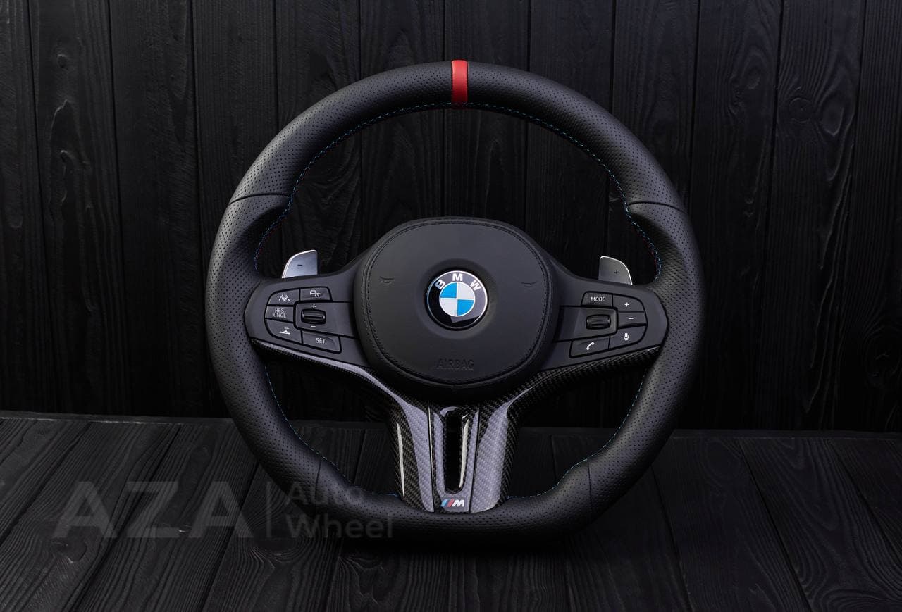 Steering wheel BMW G20 3 SERIES /G30 5 SERIES /G05 X5 / G07 X7 / G15 8 SERIES/ G11 G12 7 SERIES Carbon fiber trims/Perforated leather/Red stripe