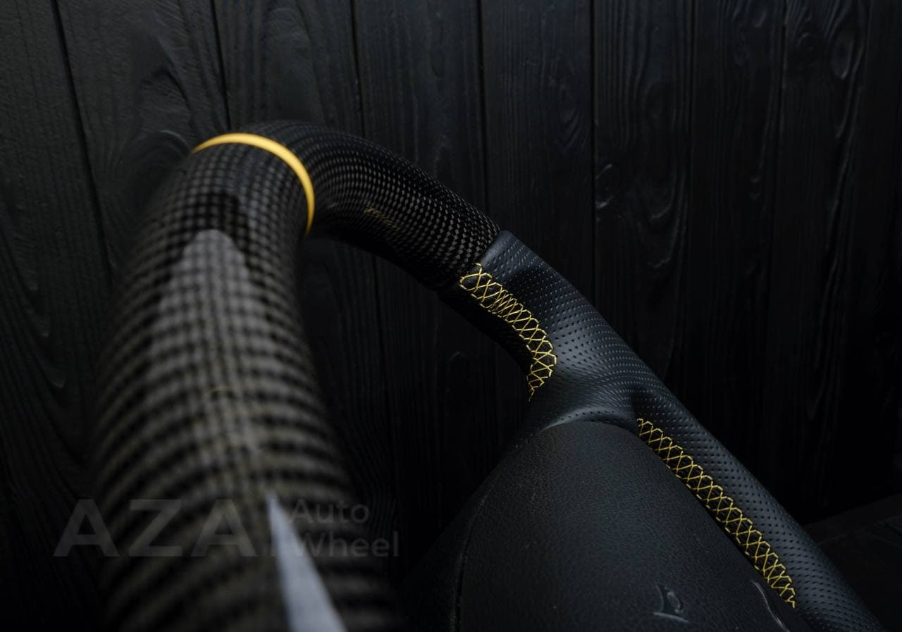 Steering wheel Ford Mustang GT Cobra Carbon fiber/Perforated leather/Yellow stripe - Image 14