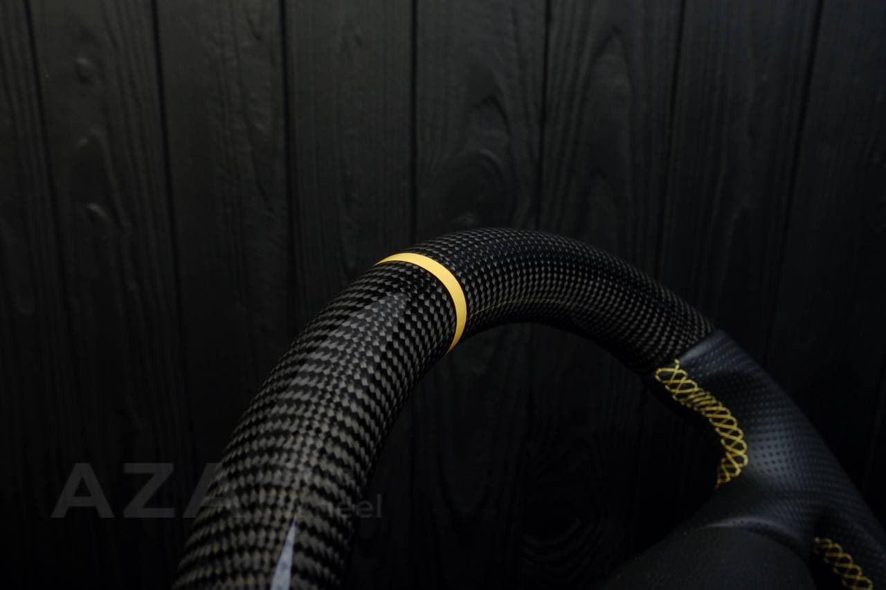 Steering wheel Ford Mustang GT Cobra Carbon fiber/Perforated leather/Yellow stripe - Image 13