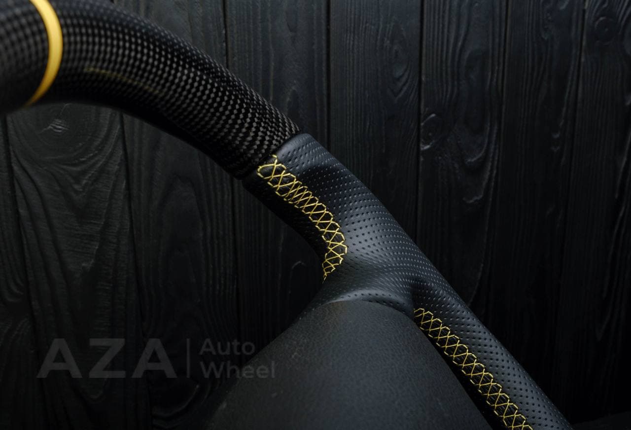 Steering wheel Ford Mustang GT Cobra Carbon fiber/Perforated leather/Yellow stripe - Image 11