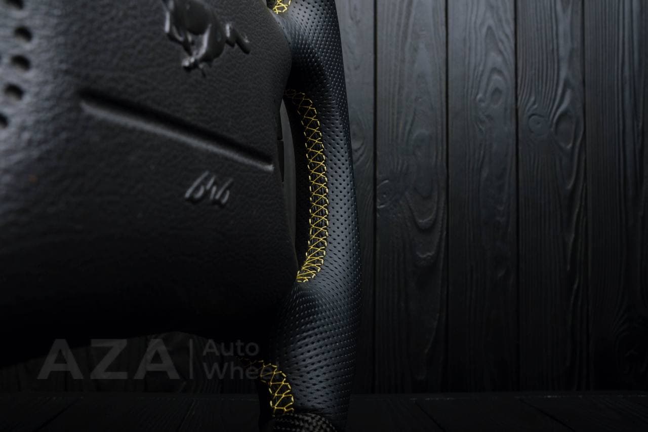 Steering wheel Ford Mustang GT Cobra Carbon fiber/Perforated leather/Yellow stripe - Image 7