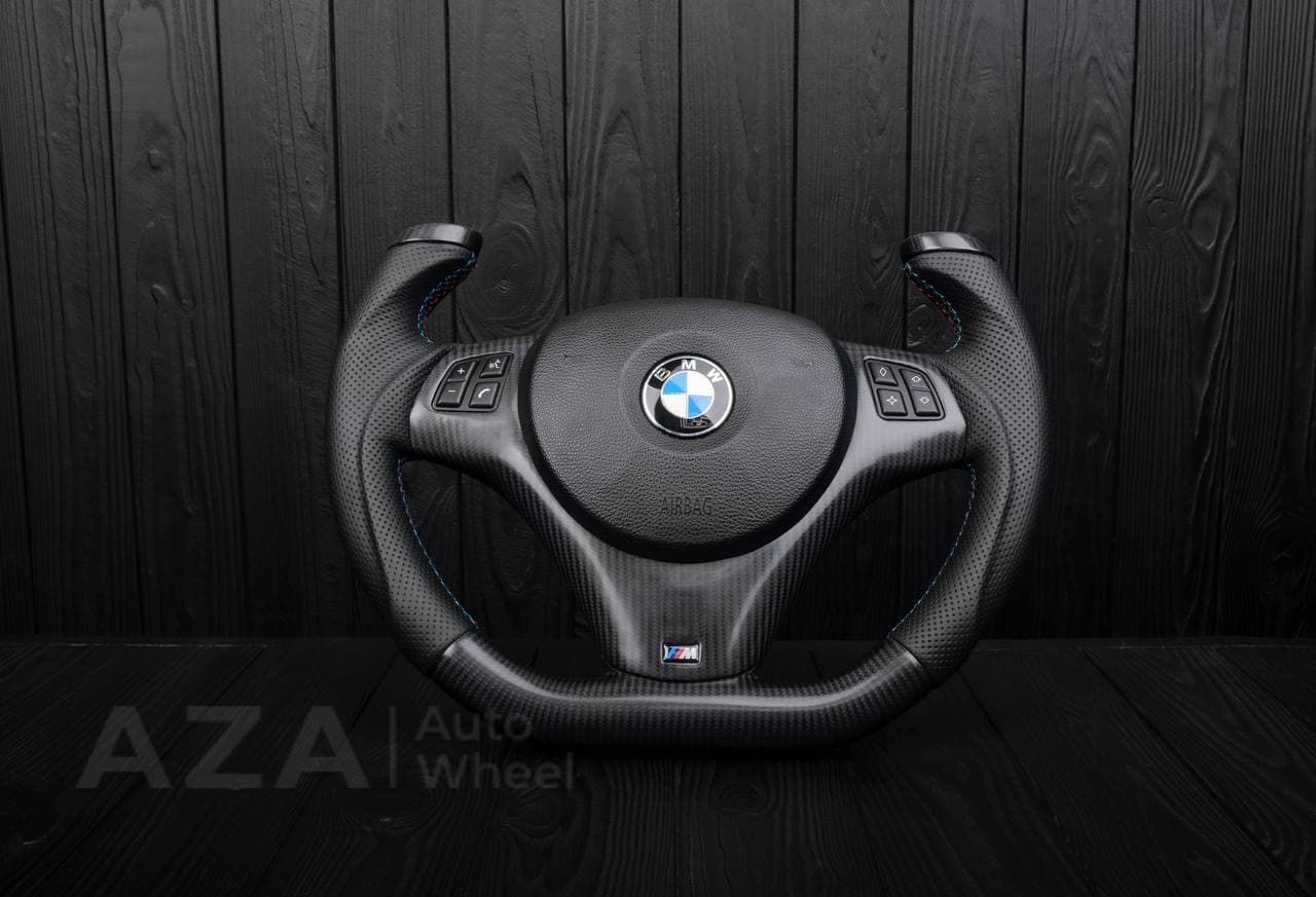 Steering wheel BMW E9X E8X jet style Off Road Only Matte carbon fiber/Perforated leather