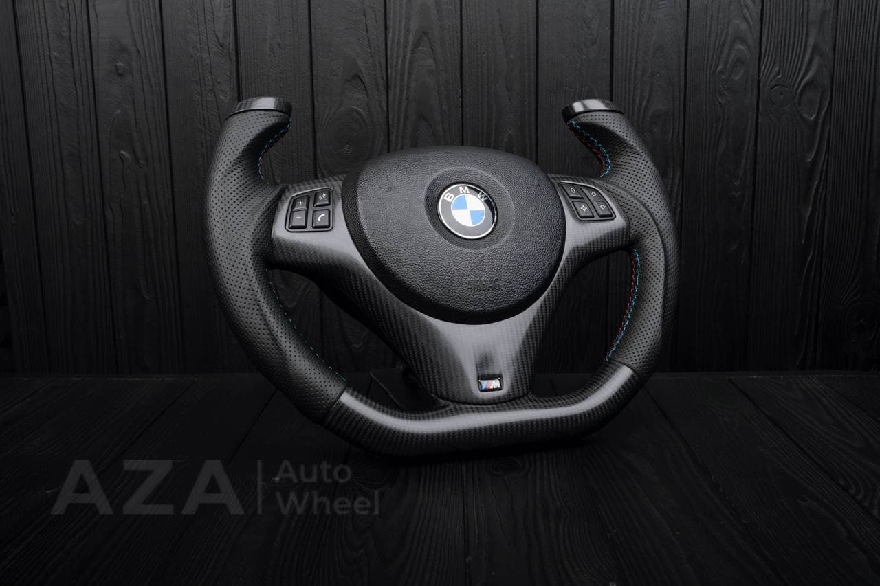 Steering wheel BMW E9X E8X jet style Off Road Only Matte carbon fiber/Perforated leather - Image 3