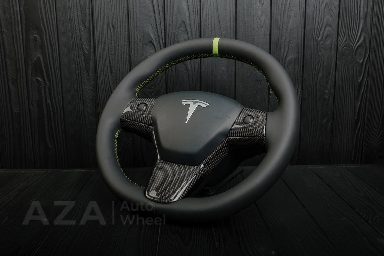 Steering wheel Tesla Model 3/Y Carbon fiber/Napa/Lime stripe - Image 5
