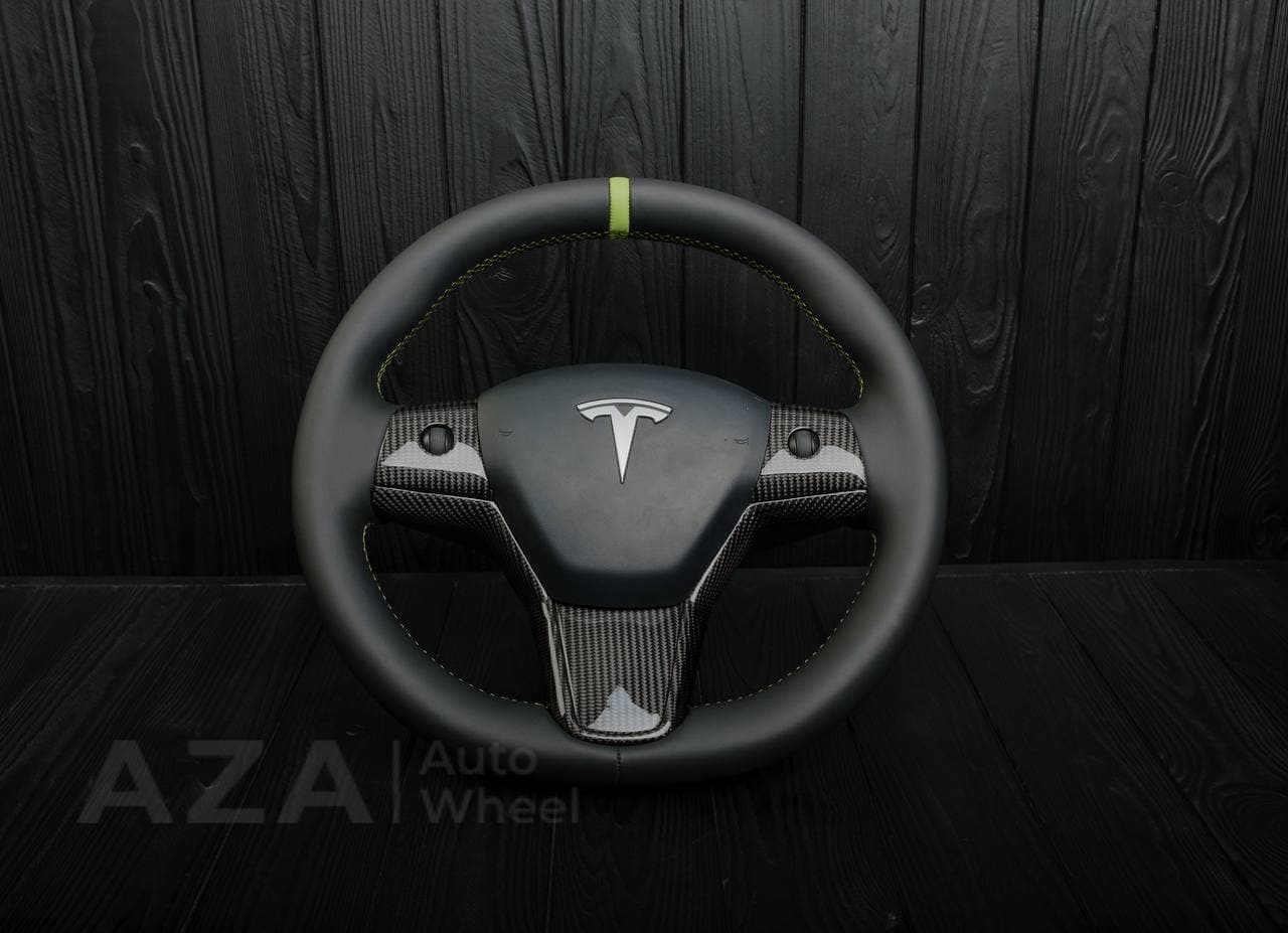 Steering wheel Tesla Model 3/Y Carbon fiber/Napa/Lime stripe
