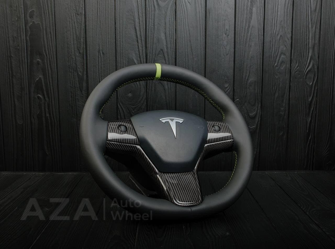 Steering wheel Tesla Model 3/Y Carbon fiber/Napa/Lime stripe - Image 4