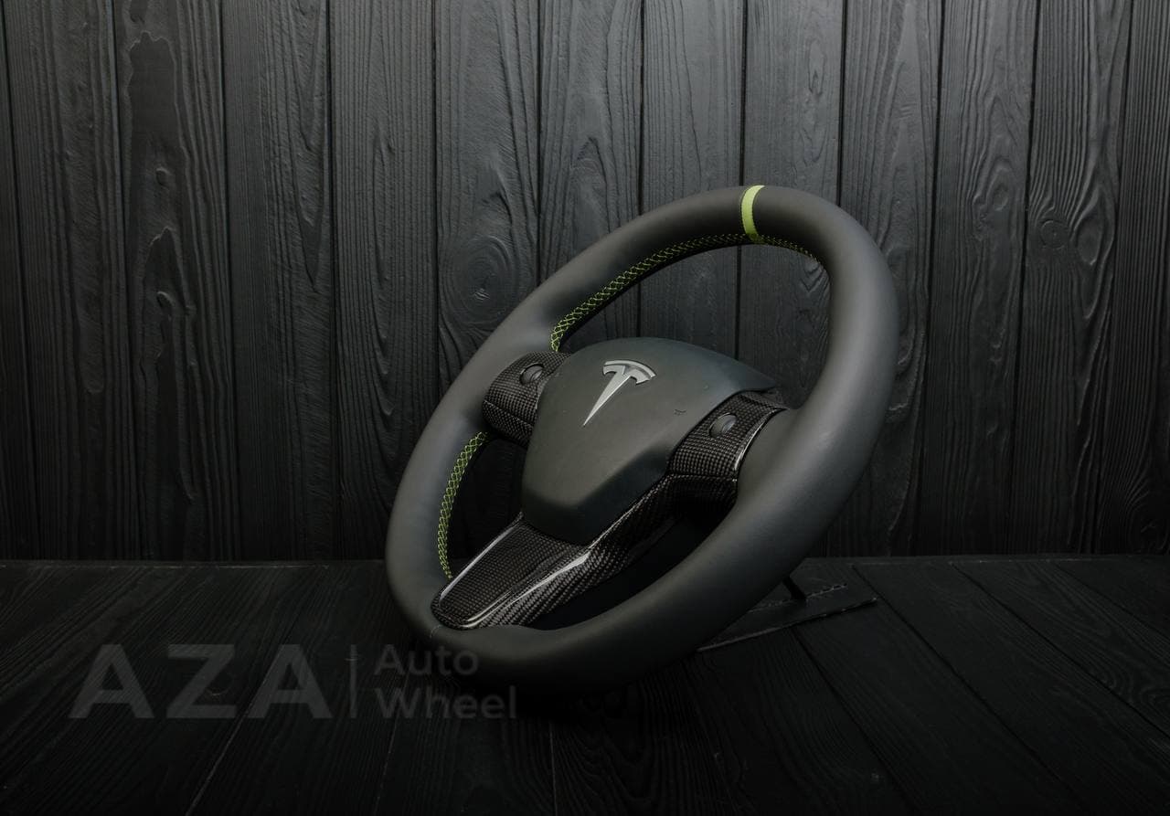 Steering wheel Tesla Model 3/Y Carbon fiber/Napa/Lime stripe - Image 6