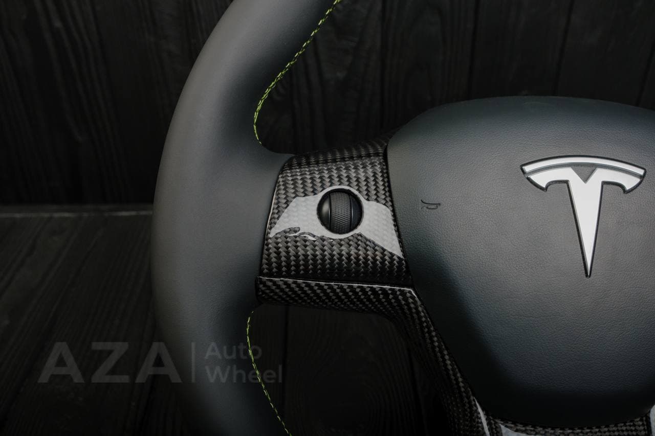 Steering wheel Tesla Model 3/Y Carbon fiber/Napa/Lime stripe - Image 12