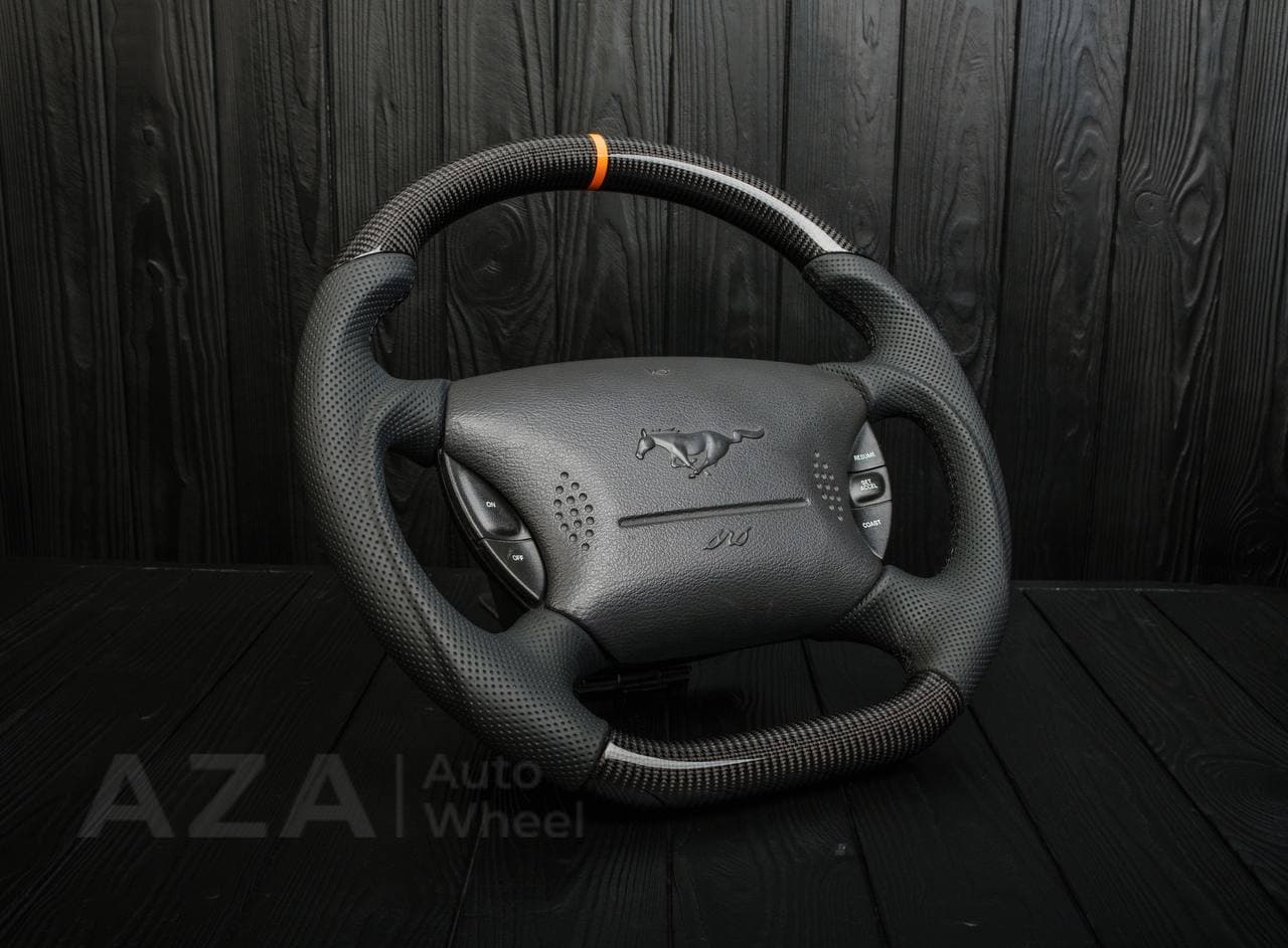 Steering wheel Ford Mustang GT Cobra Carbon fiber/Perforated leather/Orange stripe - Image 4