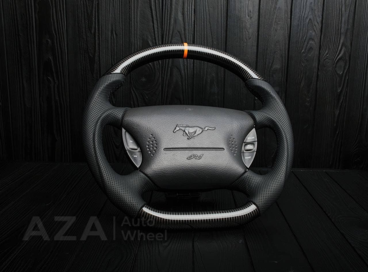 Steering wheel Ford Mustang GT Cobra Carbon fiber/Perforated leather/Orange stripe - Image 3