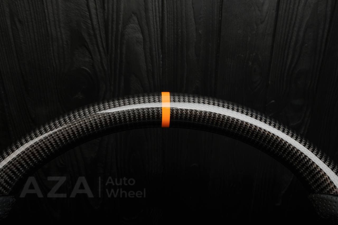Steering wheel Ford Mustang GT Cobra Carbon fiber/Perforated leather/Orange stripe - Image 14