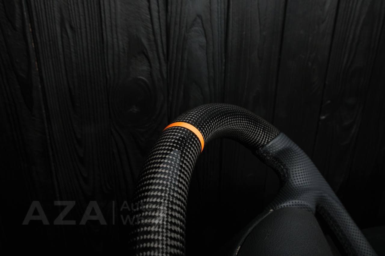 Steering wheel Ford Mustang GT Cobra Carbon fiber/Perforated leather/Orange stripe - Image 9