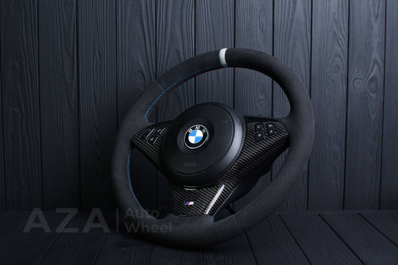 Steering wheel BMW E6X Carbon fiber trims/Alcantara/White stripe - Image 5