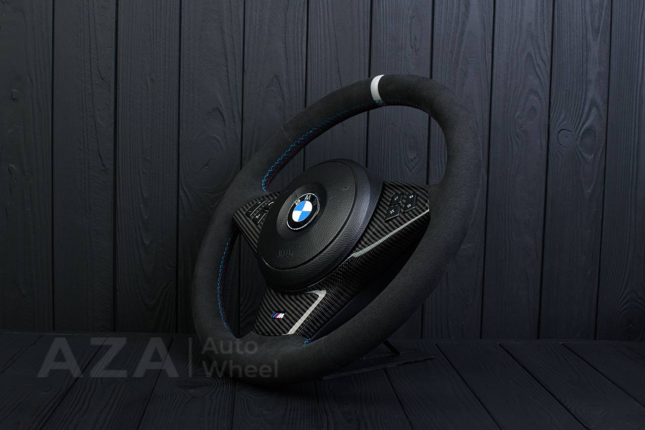 Steering wheel BMW E6X Carbon fiber trims/Alcantara/White stripe - Image 6