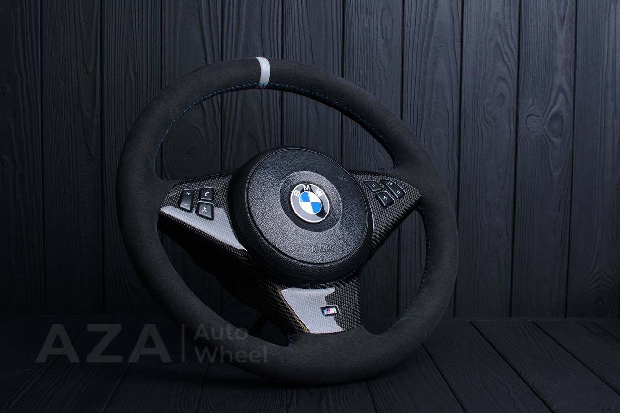 Steering wheel BMW E6X Carbon fiber trims/Alcantara/White stripe - Image 4