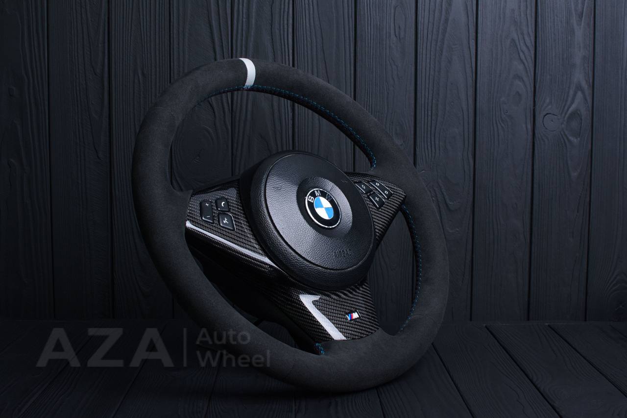 Steering wheel BMW E6X Carbon fiber trims/Alcantara/White stripe - Image 3